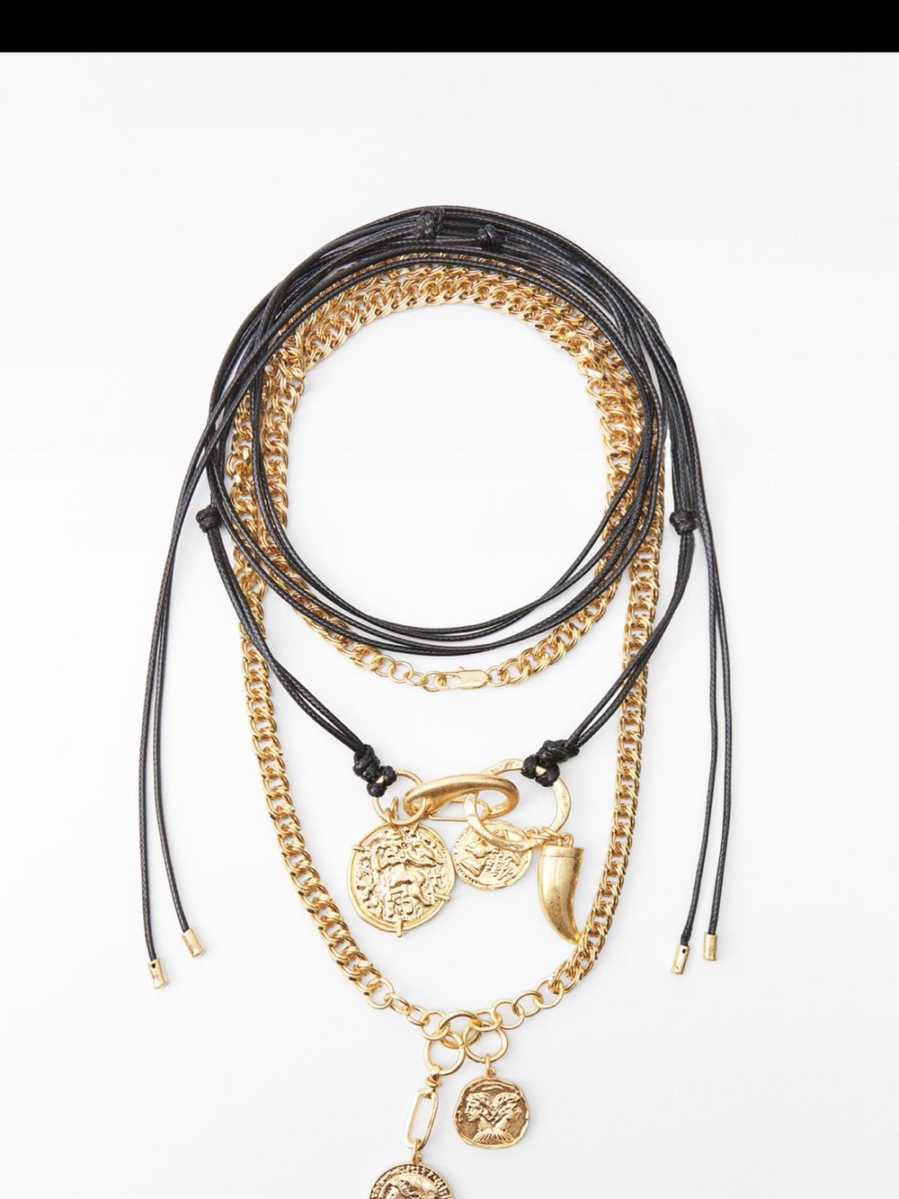 Zara Black Cord and Gold Multi-Charm Layered Necklace
